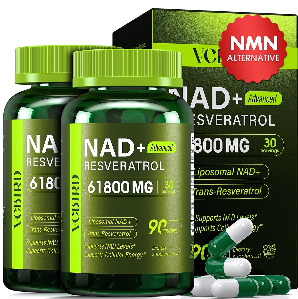 Nad Resveratrol Supplement 1200mg Per Serving – Liposomal Nad+ Resveratrol for Women & Men – High Purity 1200mg Nad+ Supplement for Energy & Healthy Aging, Resveratrol, Quercetin, 90 Counts, 2Pack