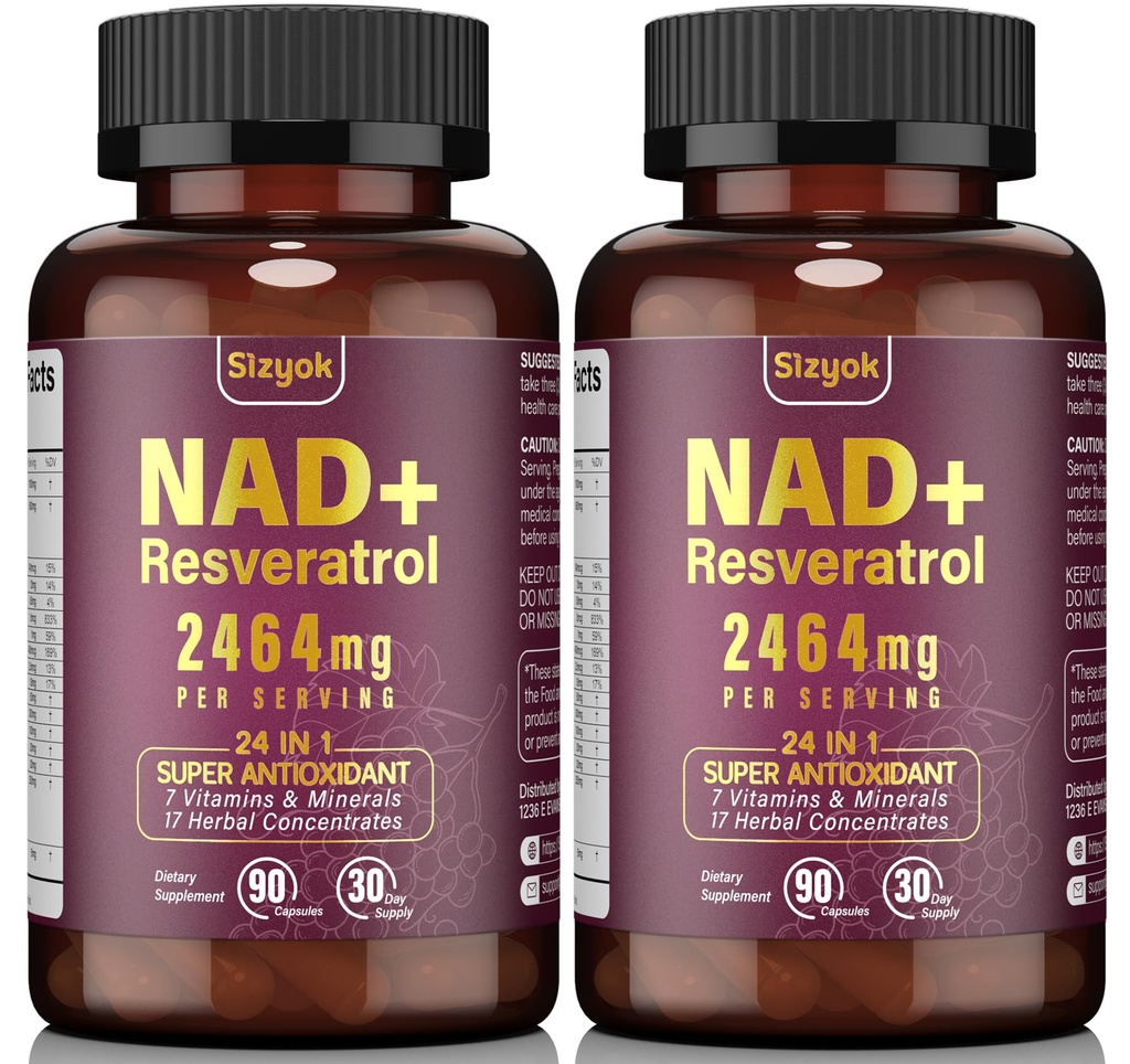 NAD Resveratrol Supplement 2464mg, Liposomal NAD Supplement with Resveratrol for Women and Men, NAD Plus Boosts NAD+ Levels, Energy Anti-Aging, 2Pack