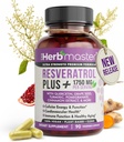 HERBMASTER Resveratrol Plus, 1750mg Synergistic Blend - 90 Capsules | 98% Ultra-Pure Trans-Resveratrol from Japanese Knotweed & Polyphenols - Antioxidant Support for Heart, Aging & Energy
