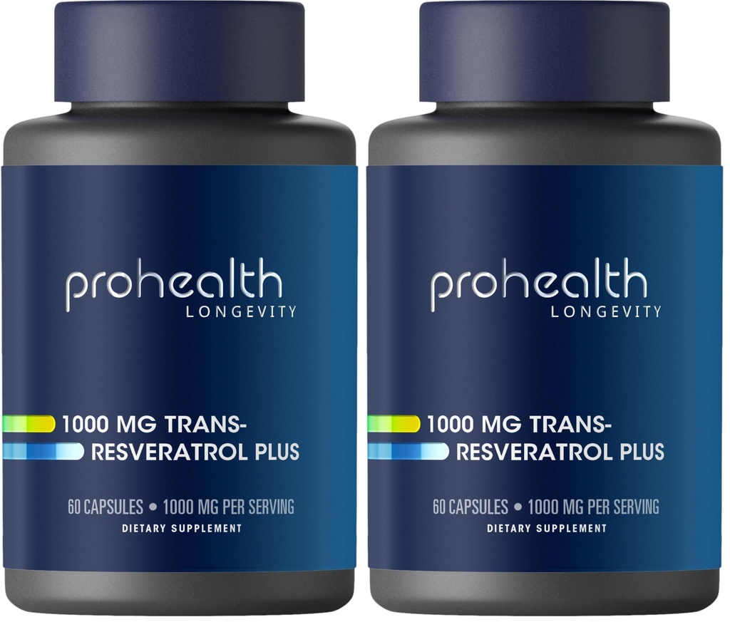 ProHealth Resveratrol 1000mg | Pure Trans-Resveratrol | Plus Quercetin, Red Wine & Green Tea Extract | Clinically Studied to Support Cellular Health, Memory, Healthy Aging | 60 Capsules (Pack of 2)