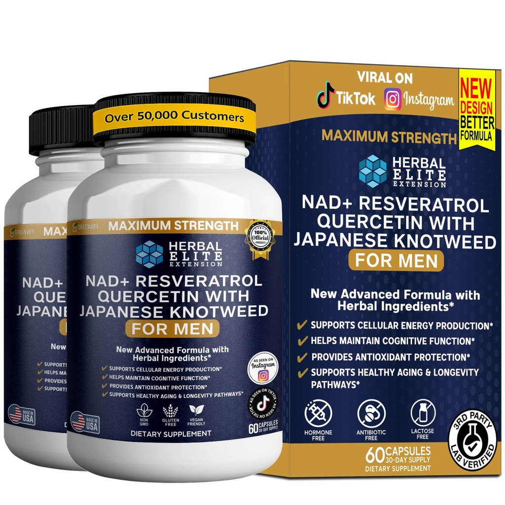 NAD+ Resveratrol Quercetin with Japanese Knotweed for Men, 60 Capsules (2)