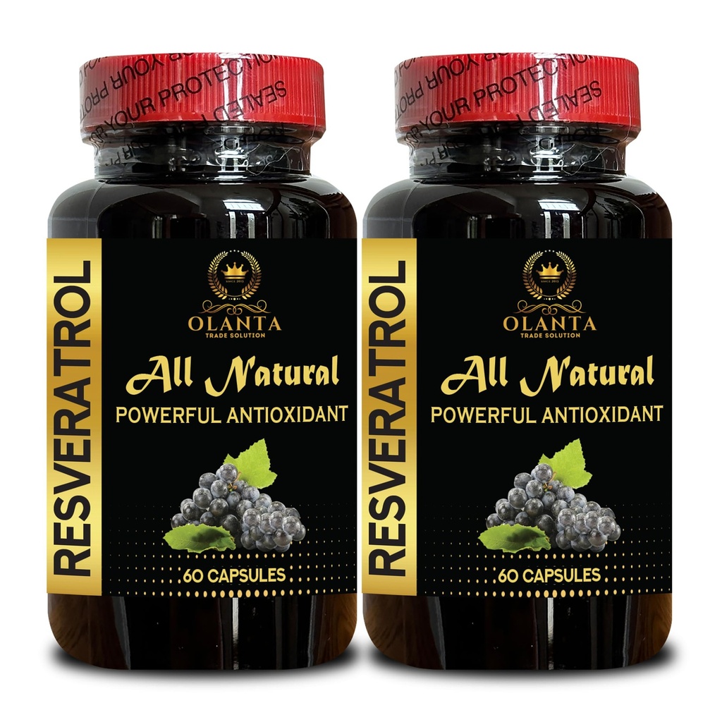 Trans-Resveratrol Capsules | Natural Antioxidant | Healthy Aging & Energy Support Formula | Joint & Mobility Support - 2 Bottles 120 Capsules