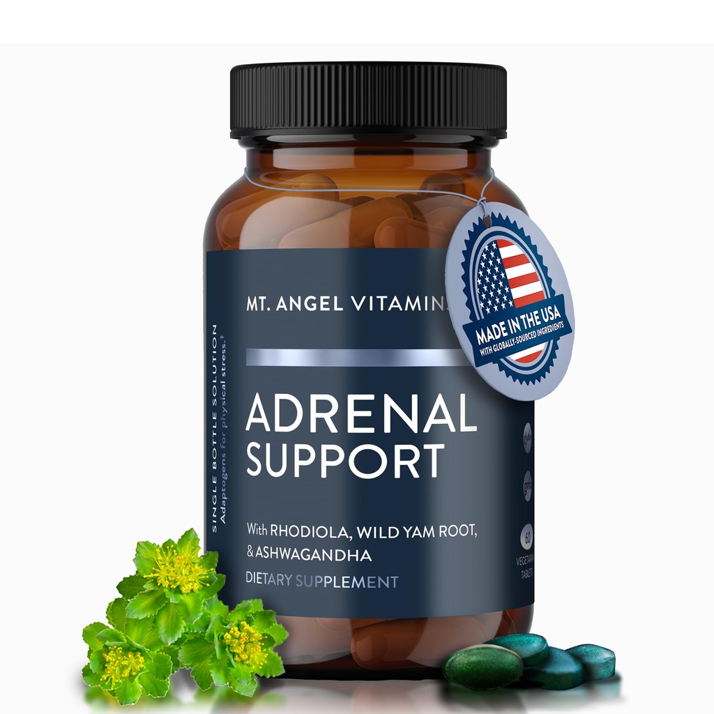 Mt. Angel Vitamins - Adrenal Support - Mood, Focus, Relaxation, Stress, and Adaptogens Support w/Ashwagandha Extracts - 60 Tablets