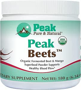 Peak Pure & Natural Peak Organic Fermented Beets - Βιολογική Ζυμωμένη σκόνη τεύτλων Superfood Drink Powder - Nitric Oxide Supplement Support for Normal Blood Pressure