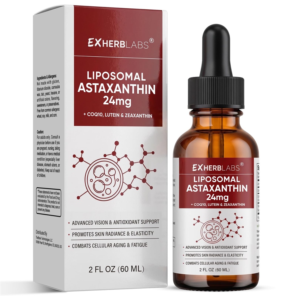 Liposomal Astaxanthin 24mg Liquid Drops, Antioxidant Support | Overall Wellness Support for Skin & Eye Health, Combats Cellular Aging & Fatigue, with Lutein & Zeaxanthin, Non-GMO, 2 FL OZ