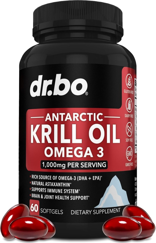 Krill Oil Omega 3 500mg - Ανταρκτική Krill Oil 1000mg Softgels κάψουλες EPA, DHA, Ασταξανθίνη, φωσφολιπίδια - Ωμέγα 3 λιπαρά οξέα συμπληρώματα, φυσικά καθαρά συμπληρώματα για γυναίκες & άνδρες - 60 Softgels