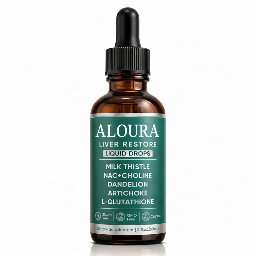 Aloura Liver Restore Drops, Liquid Liver Support Drops with NAC, L-Glutathione & Choline, Daily Liver Health & Antioxidant Support, 2 Fl Oz