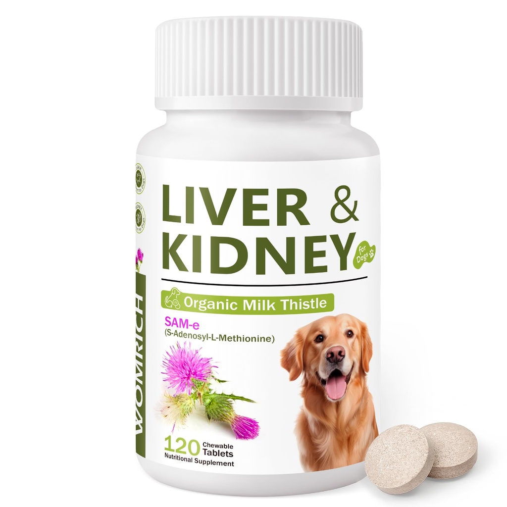 Milk Thistle & SAM-E for Dogs, Advanced Liver & Kidney Support | with Silymarin, Detox Supplement for Dogs- 120 Chewable Tablets