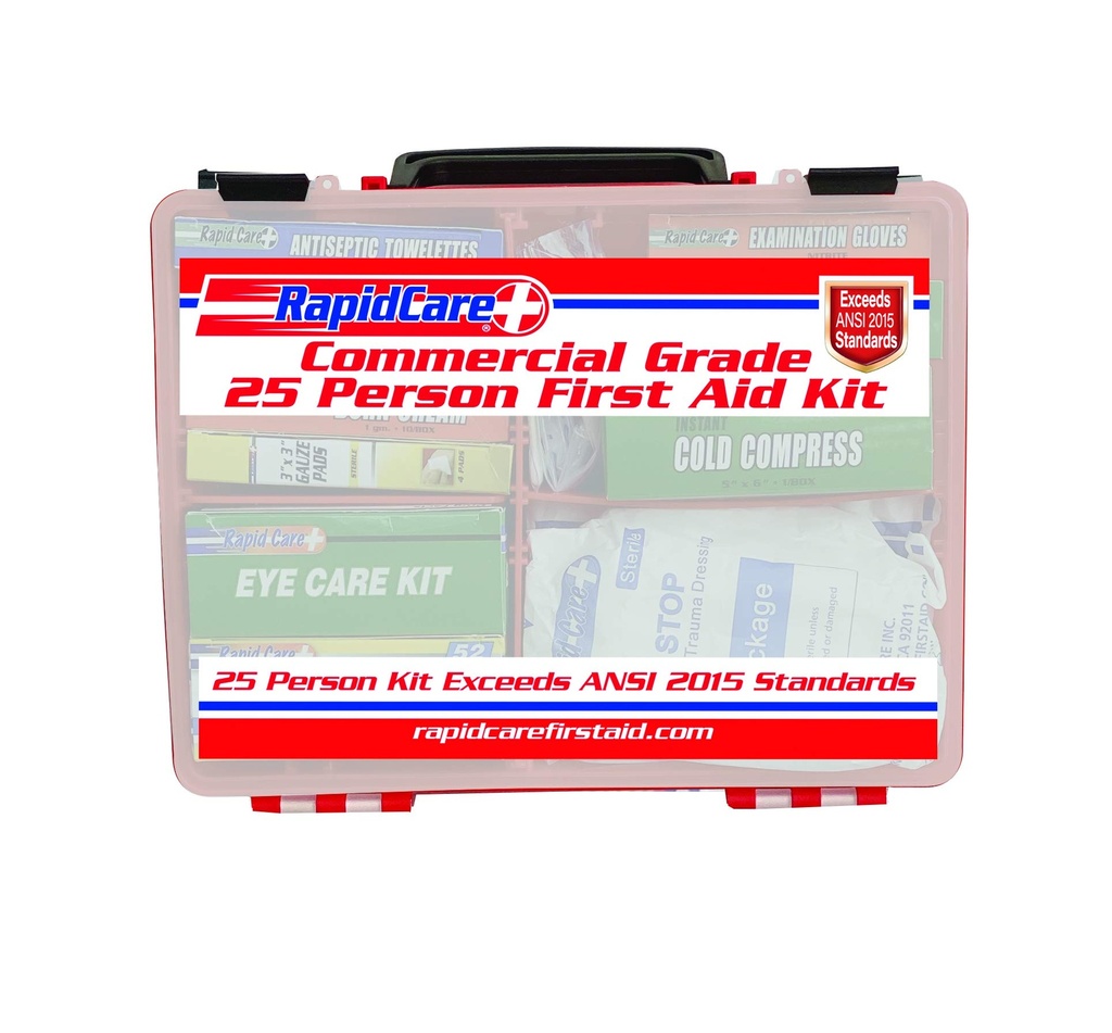 Rapid Care First Aid 839-1-12AN Premium Commercial Grade 25 Person First Aid Kit, Exceeds OSHA/ANSI 2015 Standards, in Detachable Wall Mountable Poly Case
