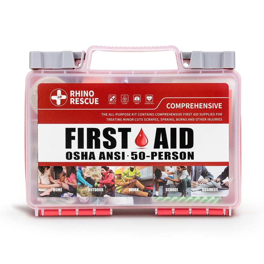 RHINO RESCUE 278pcs First Aid Kit, All-Purpose 50-Person | Home & Office Emergency Medical Supplies, for Minor Cuts, Scrapes, Burns, HSA/FSA Approved