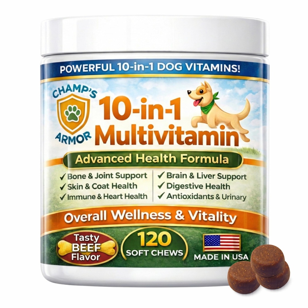 Dog Multivitamin 10-in-1 with Glucosamine - Hip Joint Support, Skin & Coat, Digestive Health, Immune Boost - Salmon Oil, Probiotics, MSM - All Natural Daily Chews for Dogs All Breeds - 120 Count