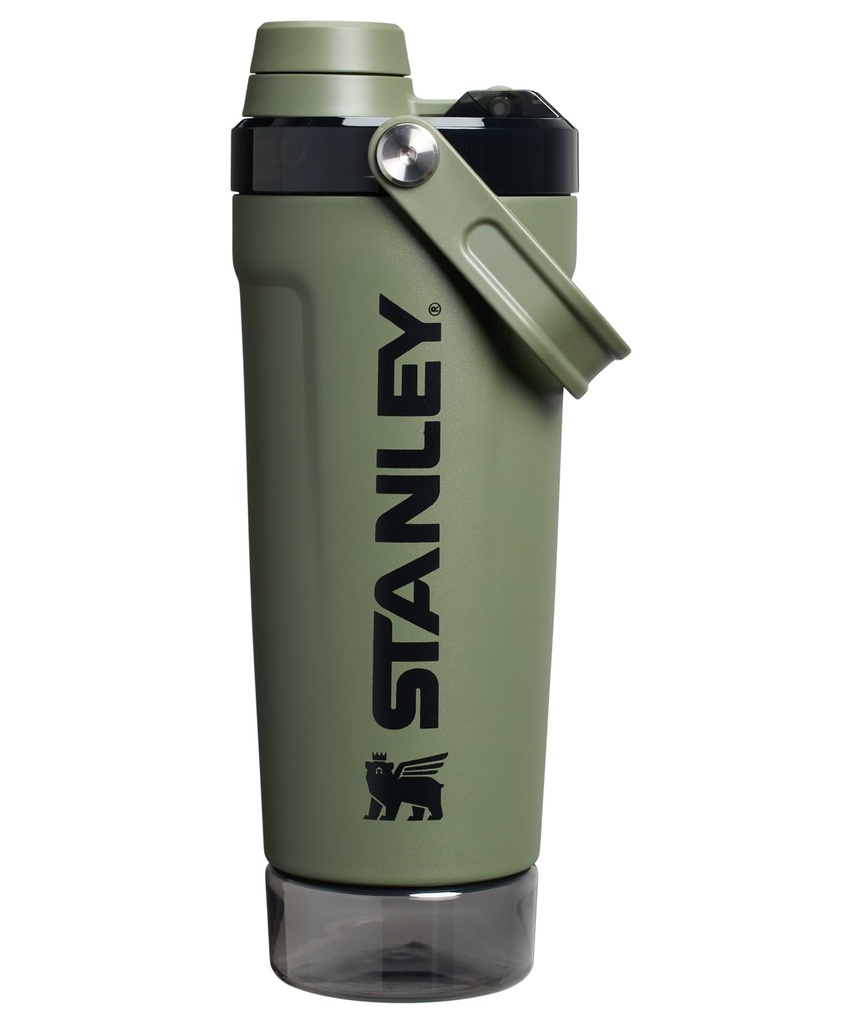 STANLEY Vitalize Shaker Bottle, 20 oz, Dried Pine | Leakproof Shaker Bottle | Fast-Flow Spout | Removable Strainer | Easy-Grip Handle | Base Container | Double-Wall Insulation