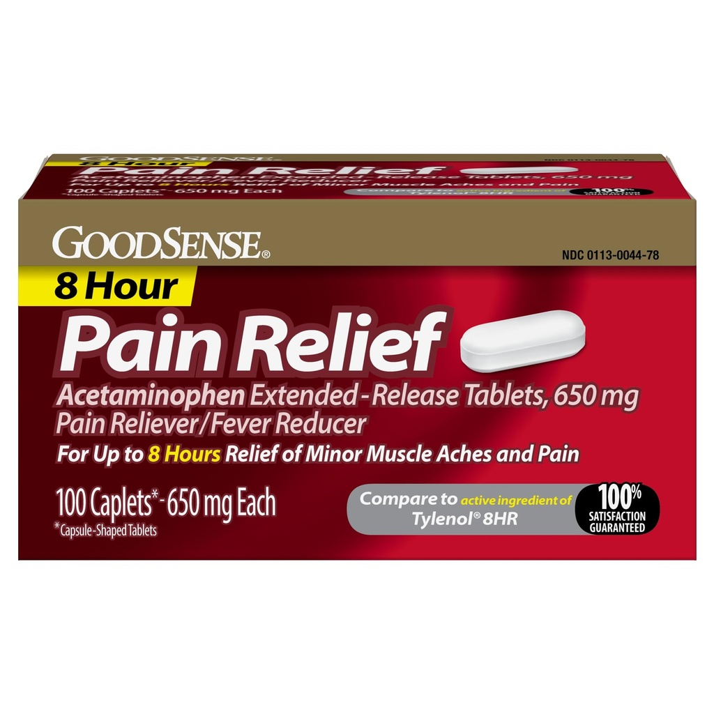 GoodSense Acetaminophen Extended-Release Tablets 650 mg, Pain Reliever and Fever Reducer, 100 Count