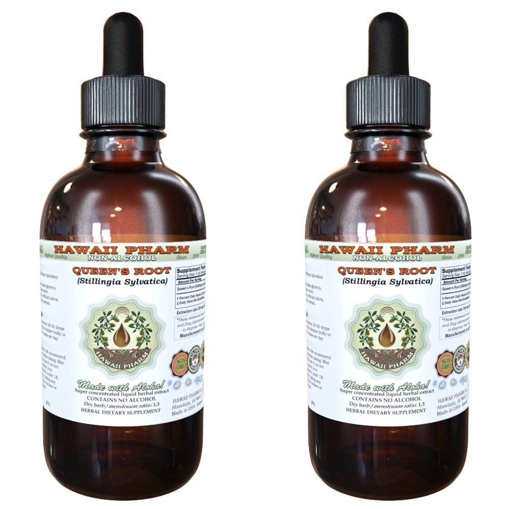 Hawaii Pharm Queen's Root Alcohol-Free Liquid Extract, Queen's Root (Stillingia Sylvatica) Dried Root Glycerite Natural Herbal Supplement, USA 2x4 fl.oz