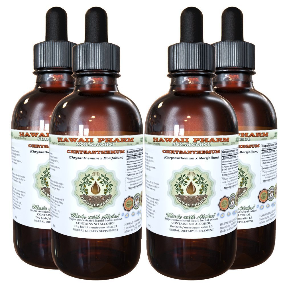 Hawaii Pharm Chrysanthemum Alcohol-Free Liquid Extract, Professional Grade, Small Batch Chrysanthemum x morifolium Dried Flower Glycerite 4x4 oz