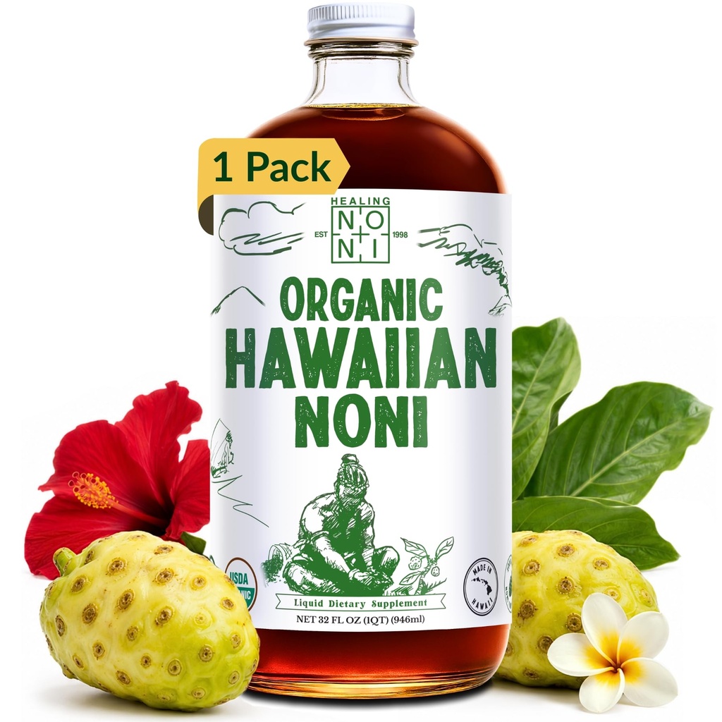 Hawaiian Pure Noni Juice, Authentic Aged Noni Fruit Juice 1x 1L | High Potency Antioxidant Superfood Supporting Energy & Body Health, Daily Wellness Drink, 32oz Bottle - Organic