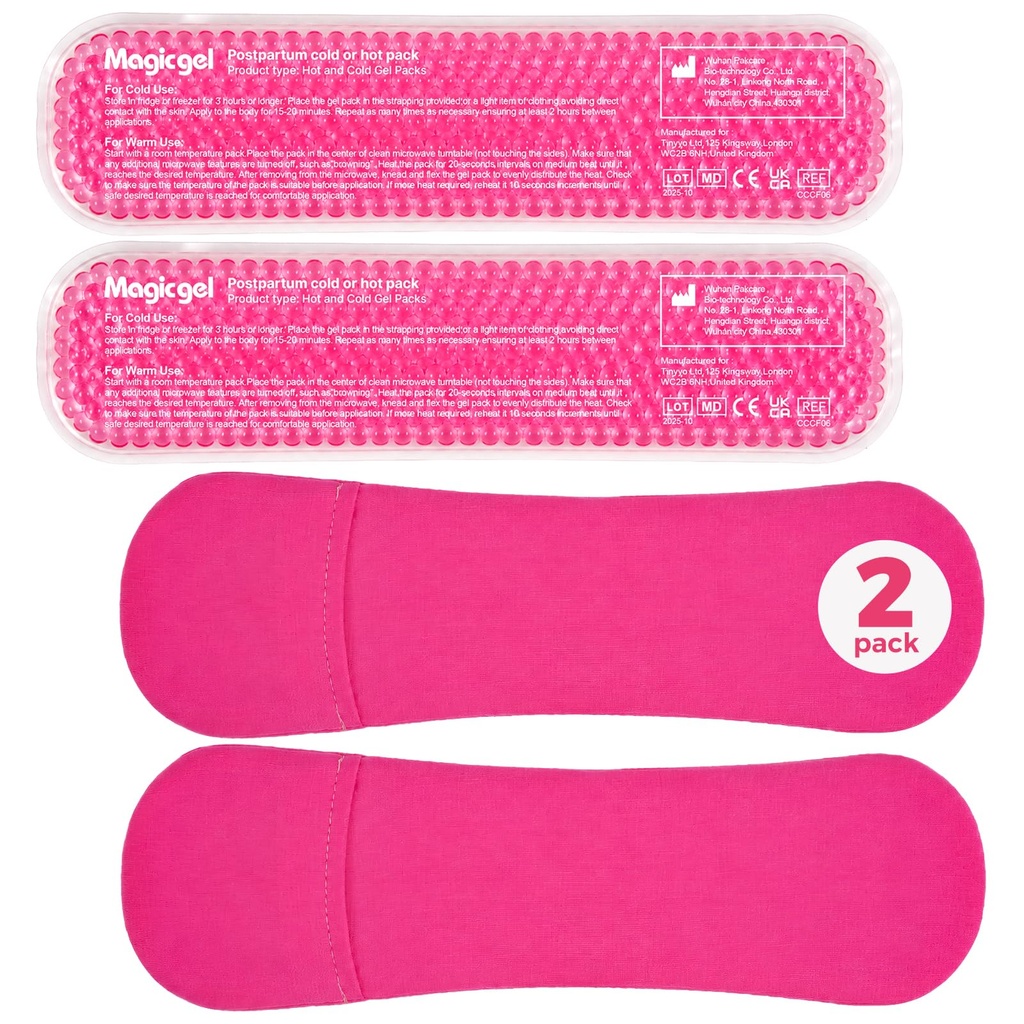 Magic Gel Perineal Cooling Pads for Postpartum, 2 Reusable Ice Packs & 2 Washable Covers, Hot & Cold Perineal Ice Packs, Ice Pack Pads for Hemorrhoid Relief, C-Section Recovery & Perineal Cold Therapy