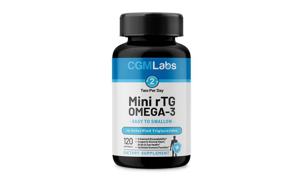 RTG Omega 3 συμπλήρωμα διατροφής ιχθυελαίου - Υψηλή απορρόφηση & γρήγορη δράση, Burpless Fish Oil συμπλήρωμα από Anchovy. εκ νέου εστεροποιημένο Τριγλυκερίδιο w/EPA & DHA (ως rTG) 960mg - 120 Softgels από CGM Labs