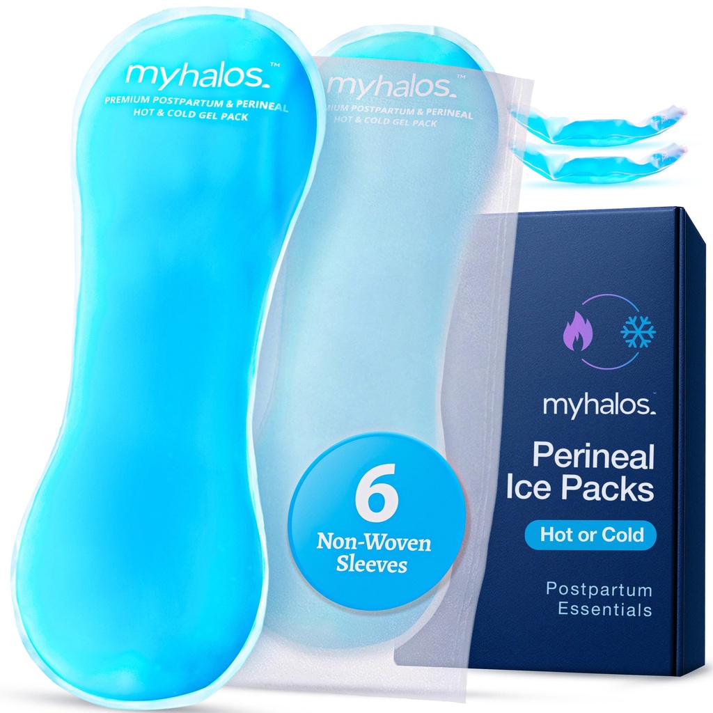 MyHalos Perineal Ice Packs, Postpartum Care for C-Section & Hemorrhoids | Hot or Cold Use, Soothing Cooling Pads, After Birth Essential, Reusable, Flexible Fit, Freezer Safe, Gentle, Postpartum