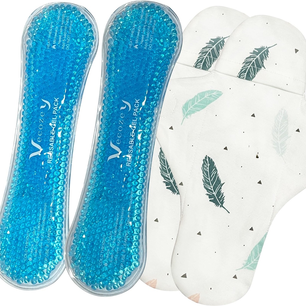 2-Pack Perineal Ice Packs for Postpartum Care, Gel Ice Wraps | Postpartum Recovery Essentials, Hot & Cold Pack with Washable Cotton Sleeves, for Hemorrhoids, Swelling and After Birth Care