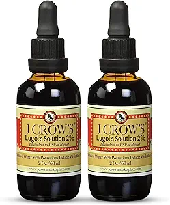 J.CROW'S® Lugol's Solution of Iodine 2% 2 oz (2 μπουκαλάκια) – Premium ιωδιούχο, γλουτένη και, εκχύλισμα αιθάλης χωρίς αλκοόλη, Χωρίς Λήξη
