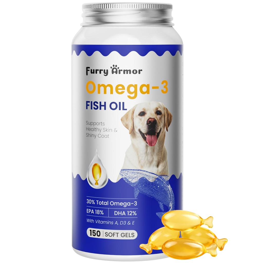 Omega 3 Fish Oil for Dogs & Cats, Skin & Coat Support, 150 Ct | 300mg EPA & DHA per 2 softgels helps nourish dry, itchy skin and promotes a soft, shiny coat.