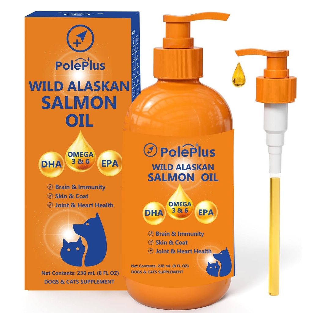 Wild Alaskan Salmon Oil Omega-3 & 6 Supplement with EPA DHA for Dogs & Cats, Supports Healthy Skin, Shiny Coat, Joint Mobility & Heart Health, 236ml (8 fl oz)