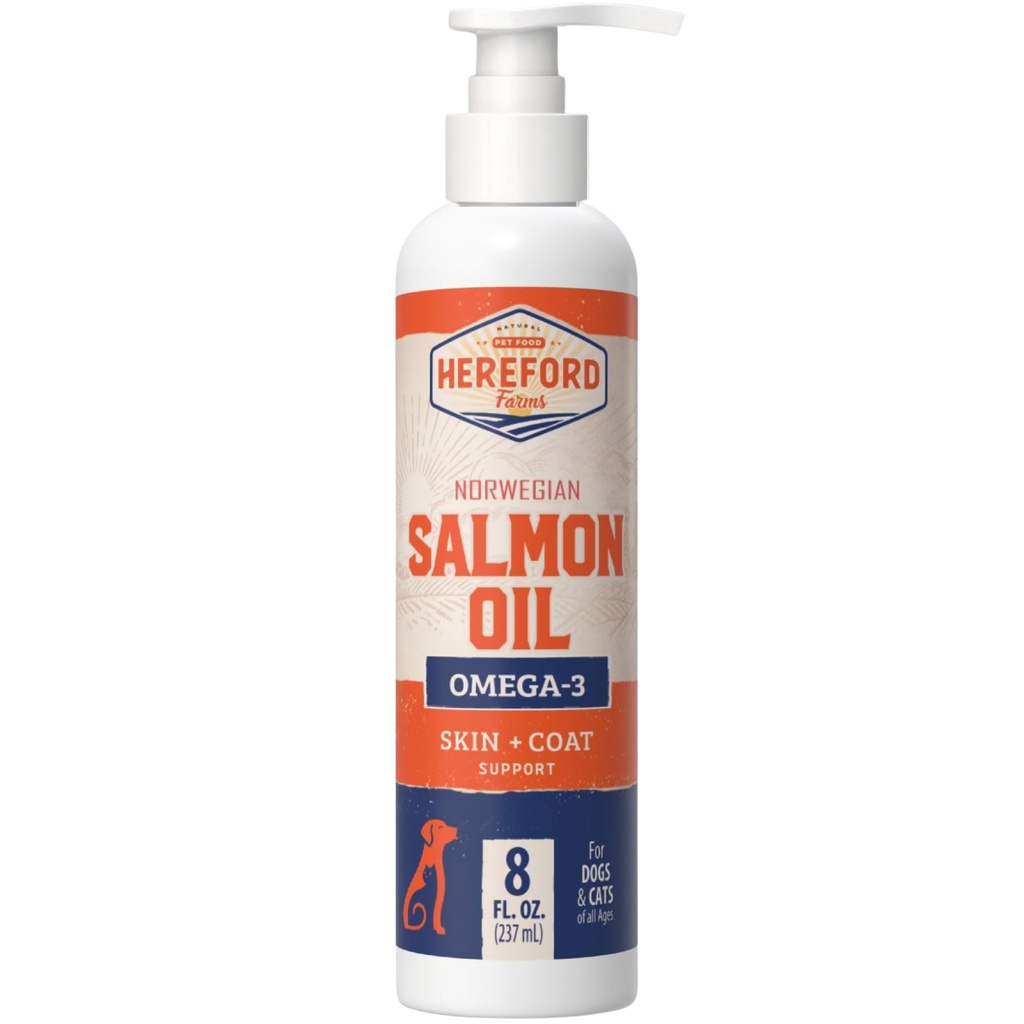 Salmon Oil for Dogs and Cats, Fish Oil for Skin and Coat Health, Omega-3 EPA & DHA Liquid Supplement (8 oz.)