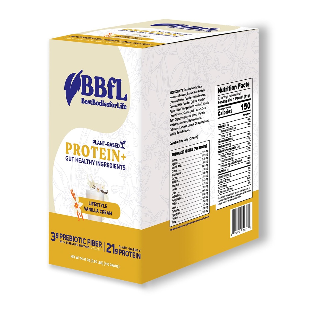 Plant-Based Protein Shake – 21g Vegan Protein, Vanilla Bean + Apple Cider Vinegar, Prebiotics, Digestive Enzymes, Supports Gut Health – All-in-One Shake for Women & Men (10 Servings, Vanilla Cream)