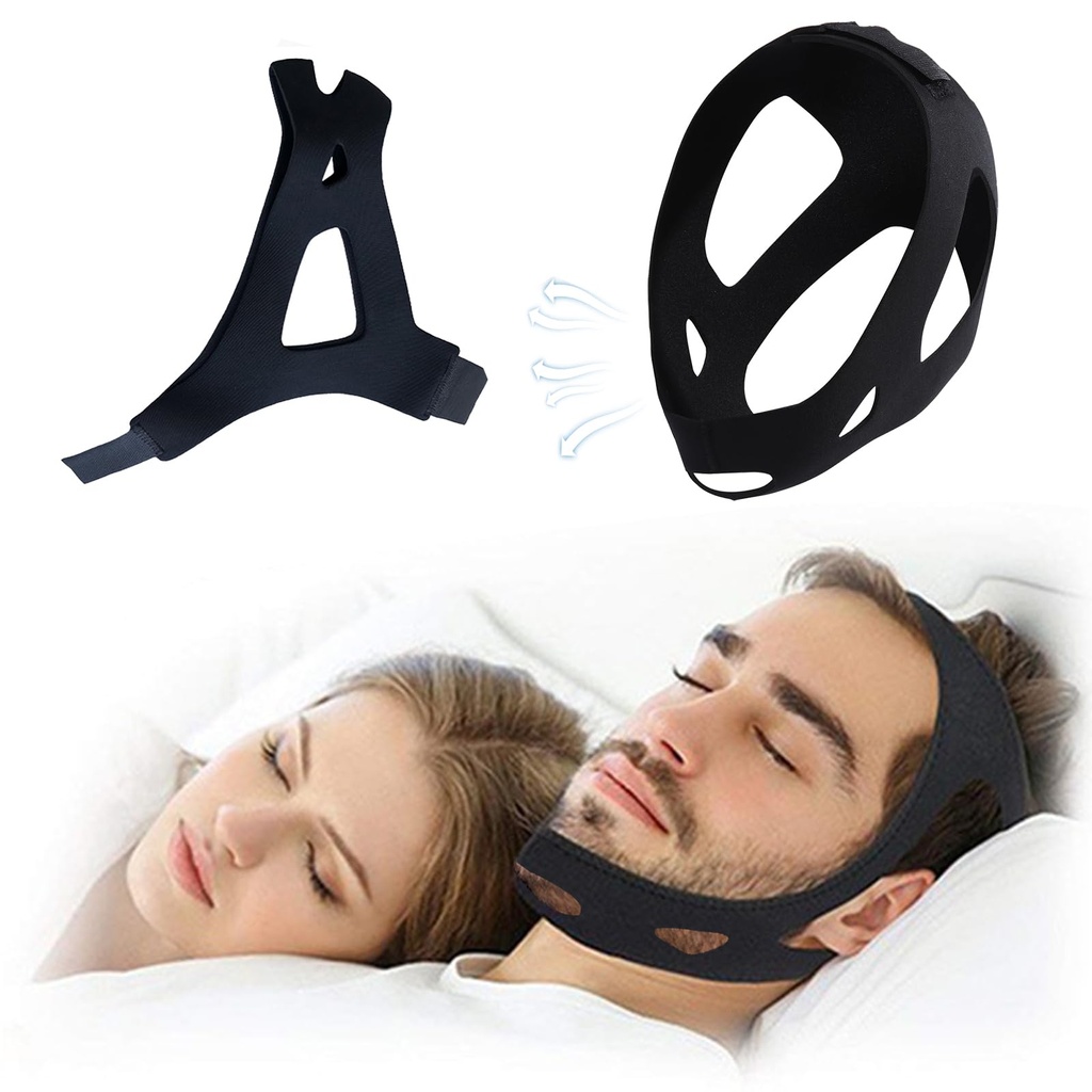 Chin Strap for CPAP Users, Black, Adjustable Anti Snoring Belt | Anti snore jaw strap for CPAP users, soft elastic neoprene, adjustable fit, machine washable, black