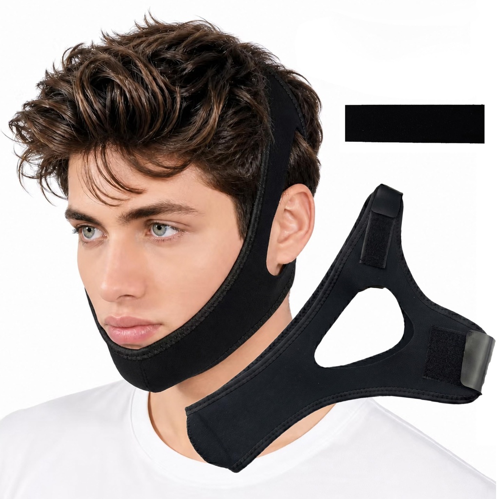 Anti Snoring Chin Strap, Chin Strap for Sleeping, Premium Airflow Jaw Strap, Stop Snoring Chin Strap, Snoring Solution for Men and Women, Breathable Chin Strap, Snoring Chin Strap (Black~)