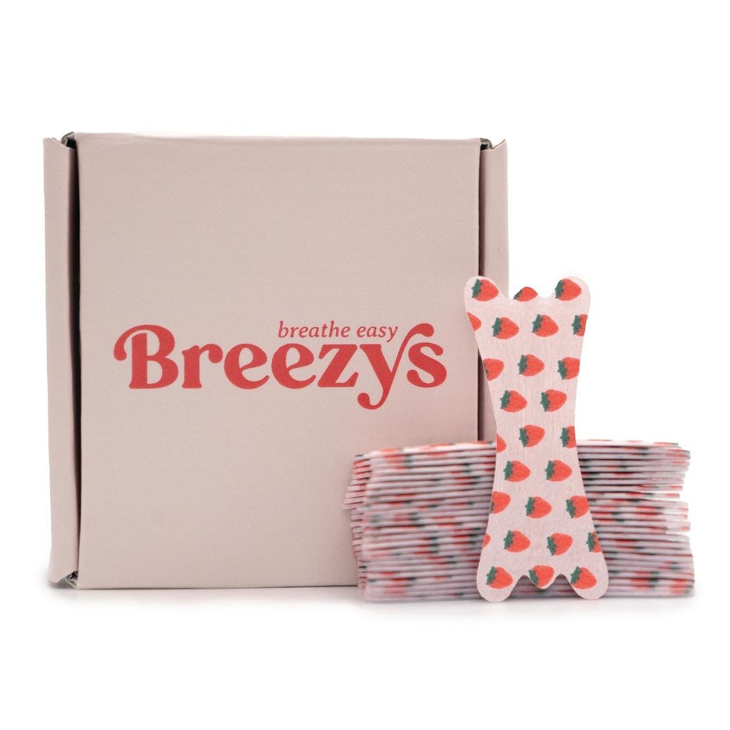 Breezys Nasal Strips | Cute Nose Breathing Tape for Better Sleep, Anti Snoring Solution, Nasal Congestion Relief - Extra Strength and Comfortable Universal Fit | 25 Ct (Strawberries and Cream)