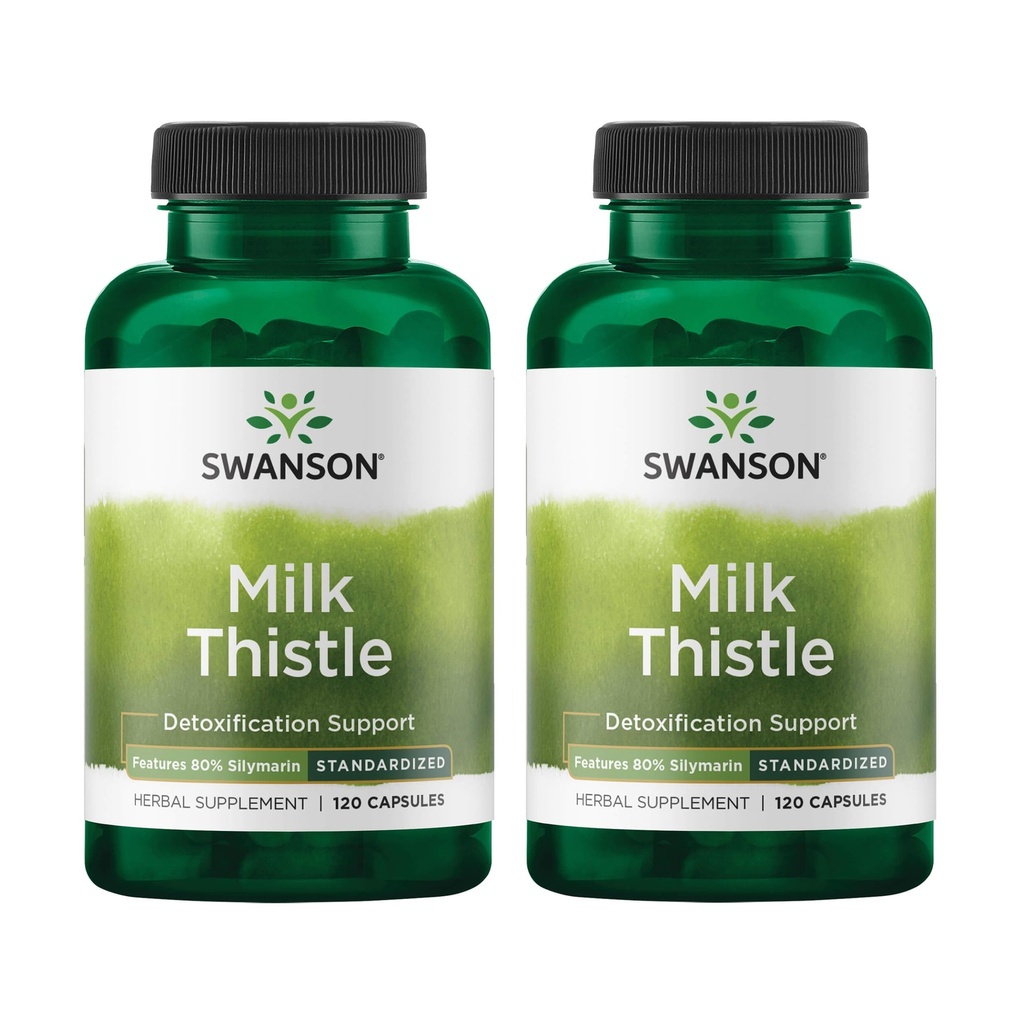 Swanson Milk Thittle (Standardized) - Βότανο συμπλήρωμα στήριξης ήπατος w/ 80% Silymarin - Φυσική φόρμουλα Βοηθώντας στη διατήρηση της συνολικής υγείας & ευεξίας - (120 κάψουλες) (2 Pack)