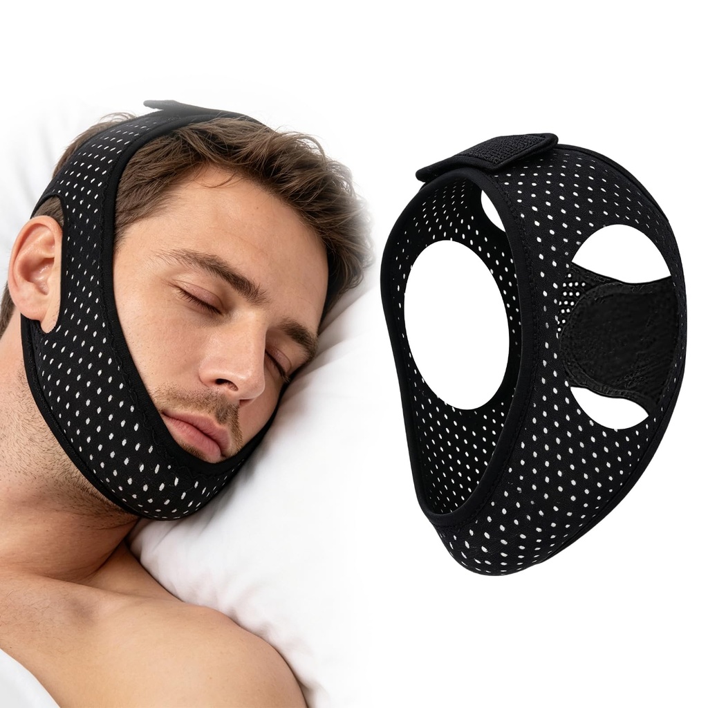 Gosknor Chin Strap for Sleeping, Adjustable Airflow Chin Strap | Breathable & Comfortable Chin Straps Reusable Airflow Chin Strap Practical Sleeping Supplies for Women and Men(Black)