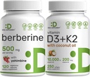 ΛΕΠΤΟΜΕΡΗΣ ΣΥΜΠΛΗΡΩΜΑ Βιταμίνη D3 10.000iu + K2 200mcg Softgels & Berberine Supplement with Yohimbine Bundle – Essential Sunshine Vitamins with Coconut Oil – Hydrochloride HCl Υψηλής Απορρόφησης