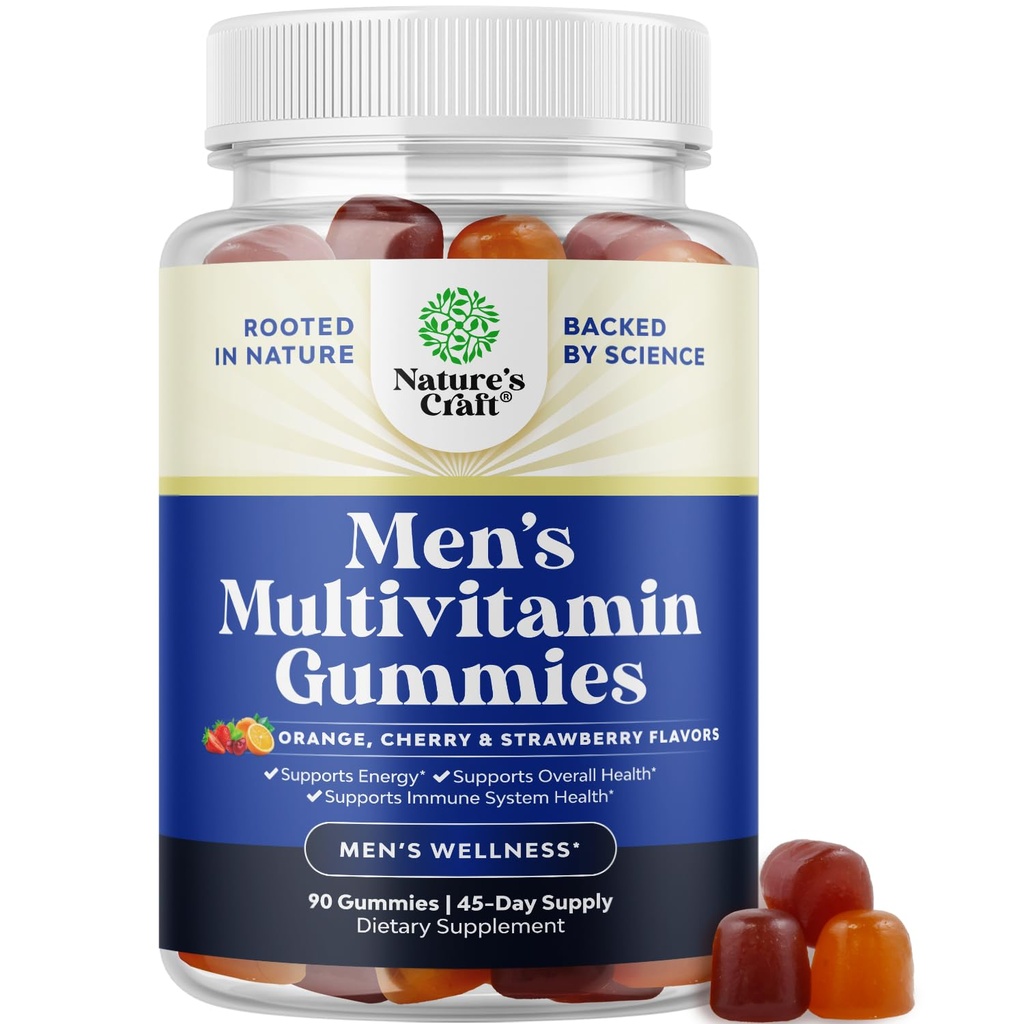 Natures Craft Daily Mens Multivitamins Gummies - Mens Gummy Πολυβιταμίνες με ψευδάργυρο και βιοτίνη Ανοσοποιητική Υποστήριξη Gummies - Ισχυρές Βιταμίνες για την Ενέργεια και την Ανοσία Μη Γλουτένη Γλουτένη halal 90 Count