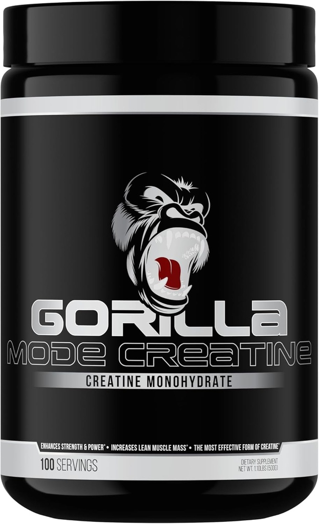 Gorilla Mind Creatine Monohydrate Micronized Powder, Βελτιωμένο μέγεθος μυών, παραγωγή δύναμης και δύναμη, 5 γραμμάρια ανά υπηρεσία, 100 υπηρεσίες