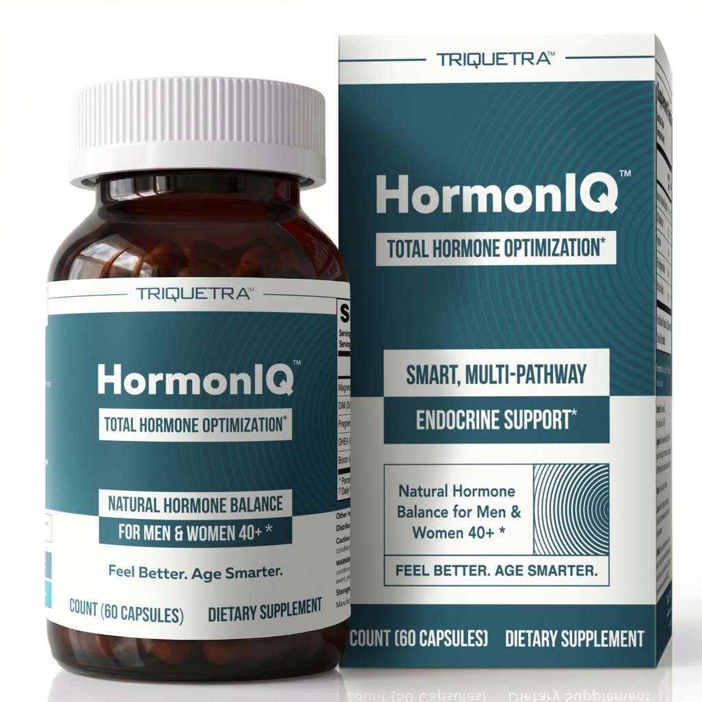 HormonIQ - Hormone Balance for Women & Men Over 40 | Pregnenolone 50mg, DHEA 25mg & DIM 150mg for Energy, Mental Clarity & Healthy Aging Support - Clinically Studied Ingredients, Vegan (60 Capsules)