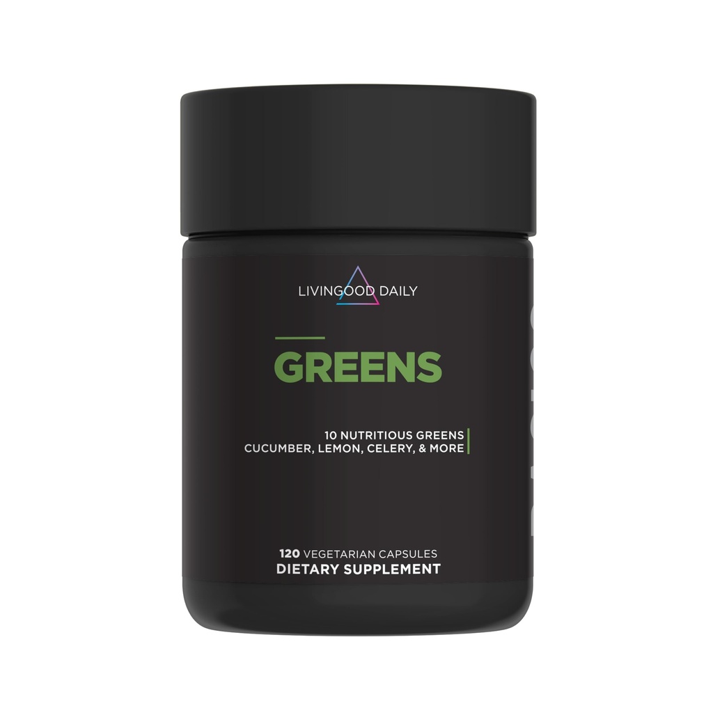 Livingood Daily Greens Capsules, 10+ Super Greens Supplement, 30-Day Supply | Spirulina, Chlorella, Broccoli, Spinach, Celery, Lemon, Digestive Support, Gut Health, Immunity, Energy, Vegan, Made in USA