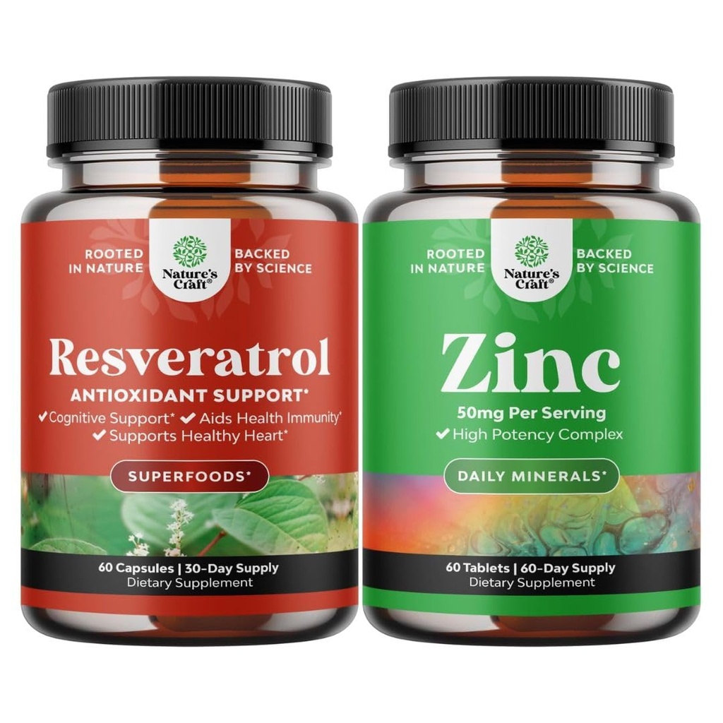 Πακέτο Youthful Trans Resveratrol - Resveratrol κάψουλες με AMPK ενεργοποιητή για την κυτταρική υγεία & ζωτικότητα και ψευδάργυρο 50mg ανοσοποιητική υποστήριξη συμπλήρωμα - σύμπλοκο ψευδάργυρου για την ενίσχυση του δέρματος μαλλιών & νυχιών