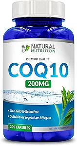 Γενόσημο Φυσική Βιταμίνη Coq10 200mg, 200 Κάψουλες, Γρήγορη Απορρόφηση - Χωρίς γλουτένη & Μη ΓΤΟ