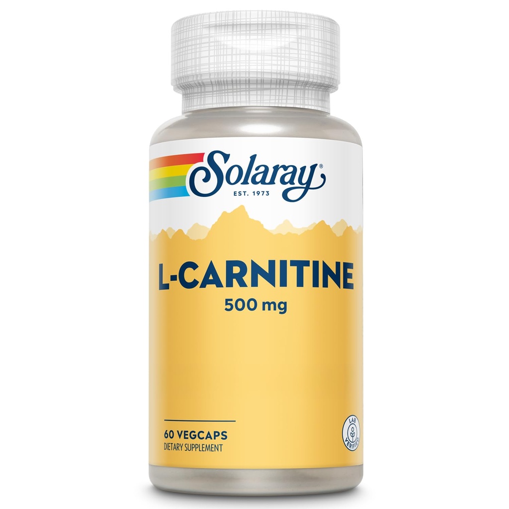 SOLARAY L-Carnitine 500 mg, Free Form Amino Acid, Lab Verified, GMP Facility, 60 Servings, 60 VegCaps