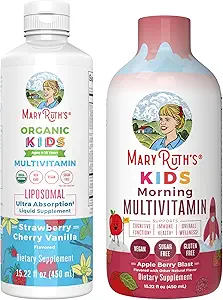 MaryRuth Organics Liquid Multivitamin (Apple Berry) & Liposomal (Strawberry Cherry & Vanilla) for Kids | Clean Label Project Verified® | Overall Wellness | Vegan, Non-GMO, Gluten Free