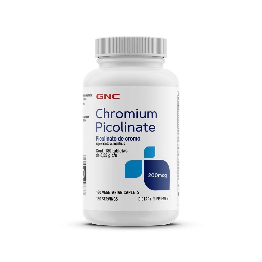 GNC Chromium Picolinate 200mcg Supplement, 180 Count | Essential Trace Mineral Delivering 200mcg of Chromium per Serving, Gluten-Free with No Added Dairy and No Soy
