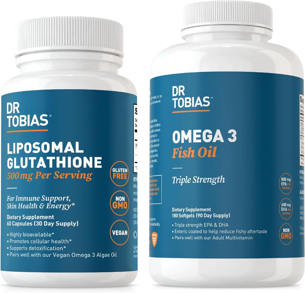 Dr. Tobias Omega 3 ιχθυέλαιο και λιποσωμική γλουταθειόνη - Υποστηρίζει την ανοσοποιητική λειτουργία, την υγεία του δέρματος και την απορρόφηση θρεπτικών ουσιών - μη ΓΤΟ
