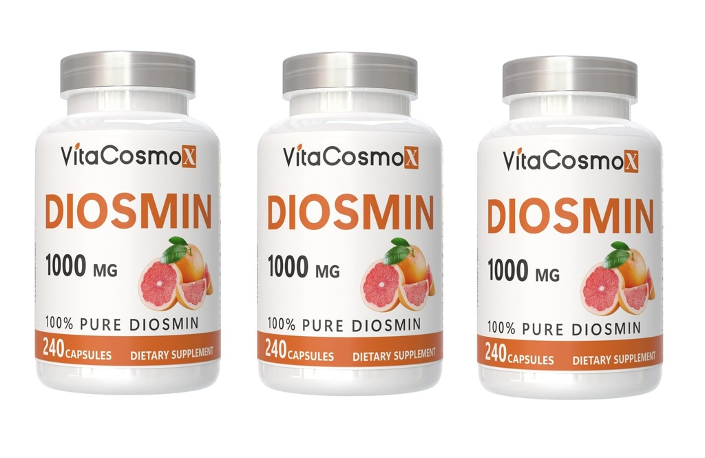 Diosmin Capsules, 240 Count, 1000 mg Serving, Vegan, Citrus Bioflavonoids 100% Vegetarian, Non-GMO & Gluten Free Diosmin Supplement with Max Strength - 3 Packs