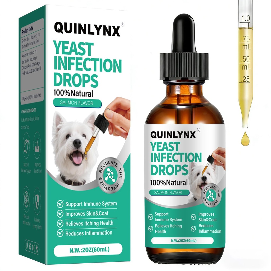 Dog Yeast Infection Treatment Drops – Treats Canine Ear & Paw Yeast Infections, Relieves Irritation, Inflammation & Allergies, Multivitamin Probiotic Supplement for Dogs