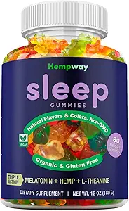 Hemp Sleep Gummies Triple Action | Promotes Healthy Sleep | Relaxes Body & Mind | Made in USA | 5mg Melatonin | 200mg Hemp | 10mg L-Theanine | 60 Organic Gummies