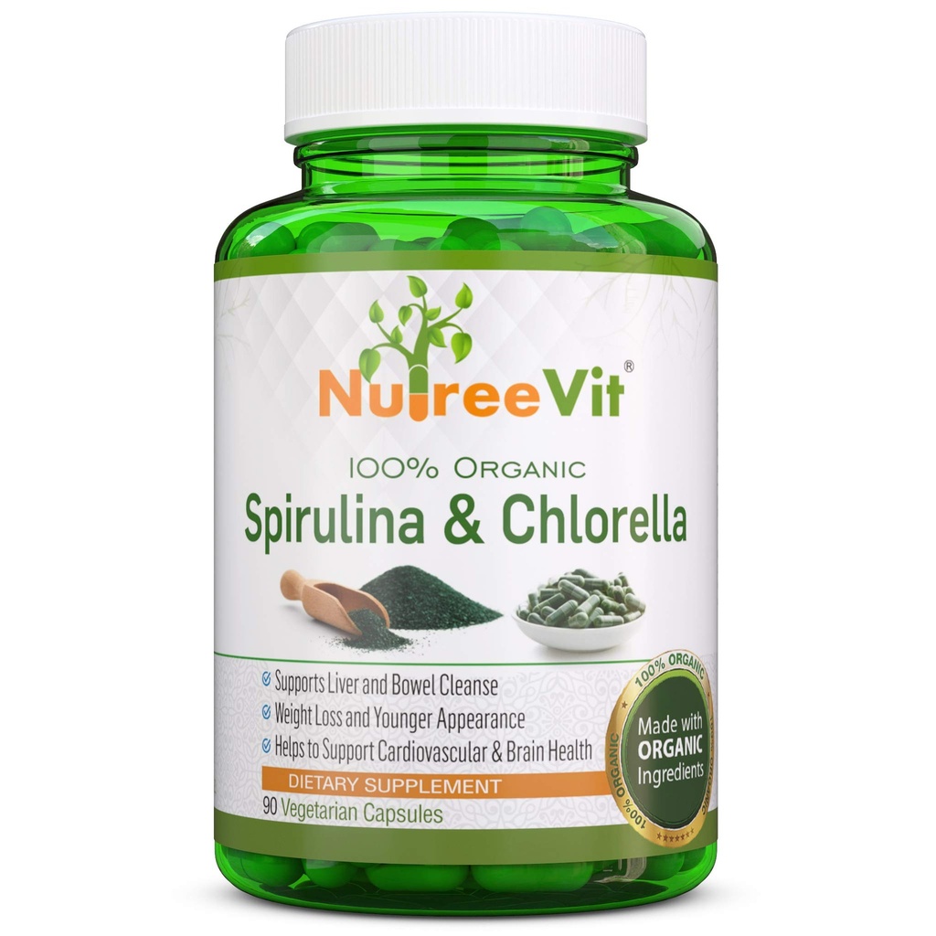 Pure Organic Spirulina & Chlorella Extract Veggie Capsules (500mg) (200-Bottle)