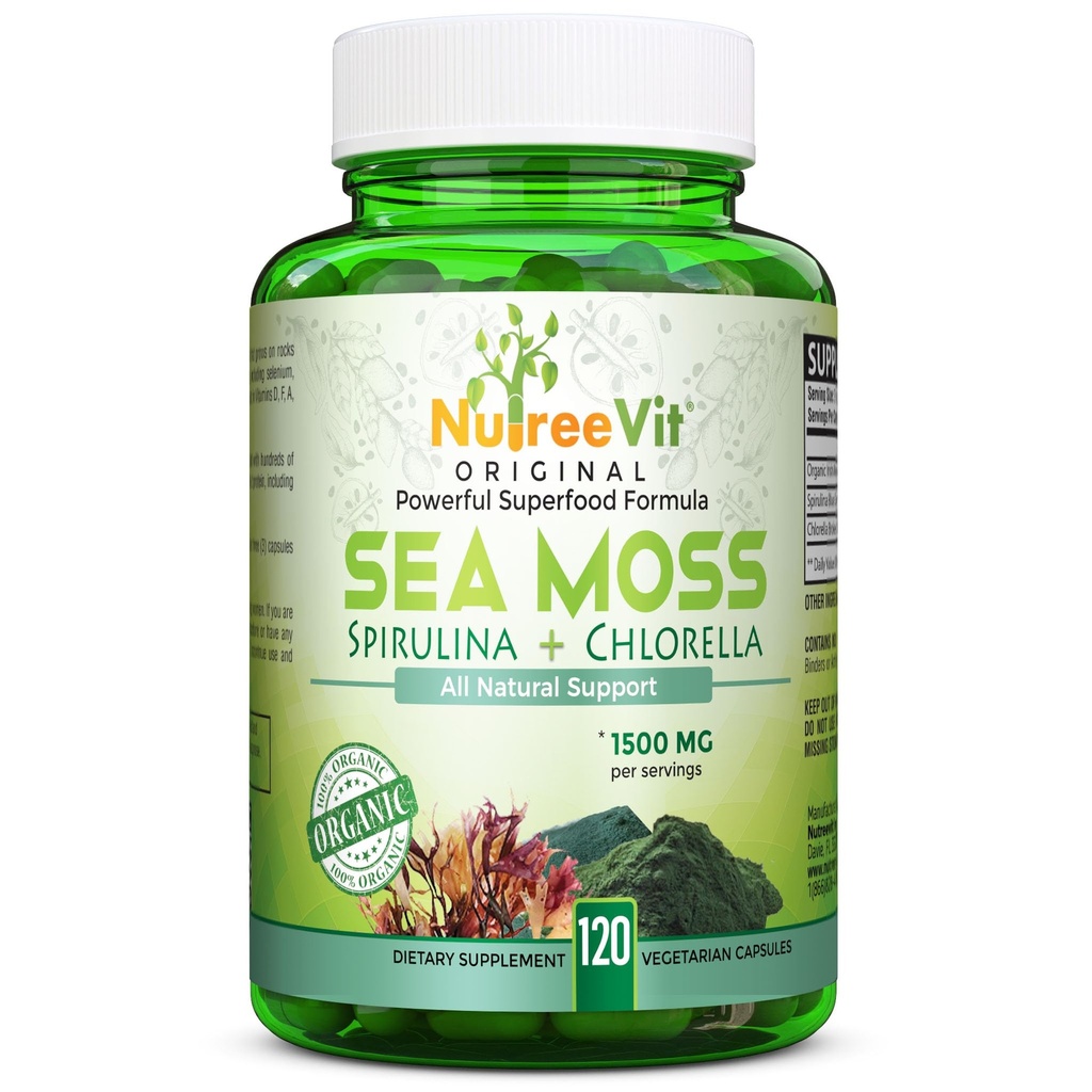 100% Organic - Sea Moss+ Spirulina+ Chlorella (200 Capsules)